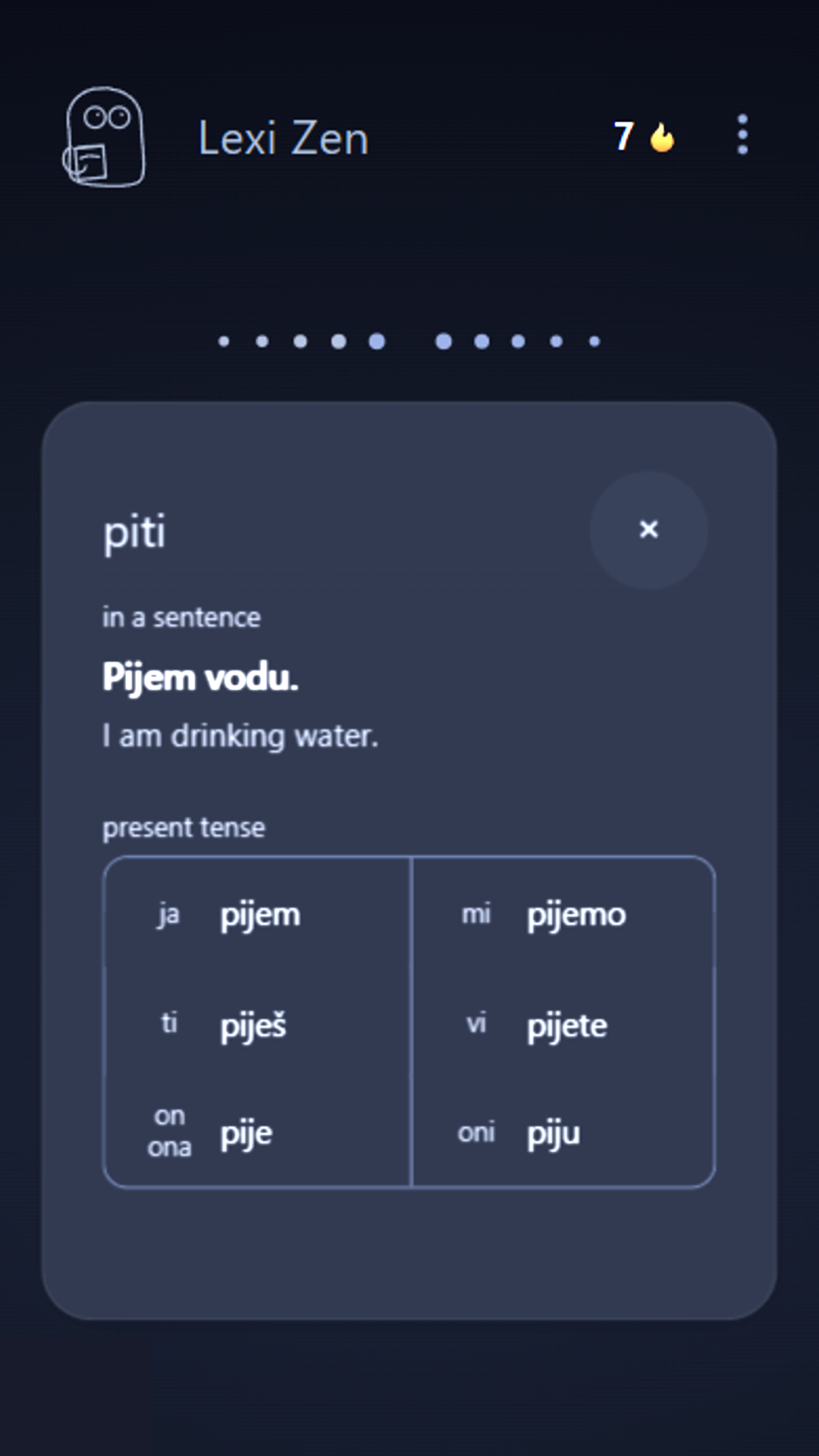 Lexi Zen word detail with conjugation